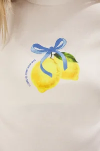 TRENDYOLMİLLA Ecru Lemon Printed Fitted Knitting T-Shirt - Image 3
