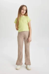 DeFacto Slim Fit Narrow Cut Polo Neck Basic Plain Ribbed Camisole Short Sleeve T-Shirt Girl Child - Image 2