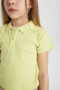 DeFacto Slim Fit Narrow Cut Polo Neck Basic Plain Ribbed Camisole Short Sleeve T-Shirt Girl Child - Image 3
