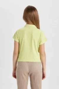 DeFacto Slim Fit Narrow Cut Polo Neck Basic Plain Ribbed Camisole Short Sleeve T-Shirt Girl Child - Image 4