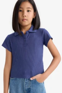 DeFacto Slim Fit Narrow Cut Polo Neck Basic Plain Ribbed Camisole Short Sleeve T-Shirt Girl Child - Image 3