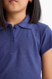 DeFacto Slim Fit Narrow Cut Polo Neck Basic Plain Ribbed Camisole Short Sleeve T-Shirt Girl Child - Image 5