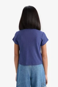 DeFacto Slim Fit Narrow Cut Polo Neck Basic Plain Ribbed Camisole Short Sleeve T-Shirt Girl Child - Image 6
