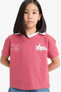 DeFacto Boxy Fit Polo Neck Printed Short Sleeve T-Shirt Girl Child - Image 3