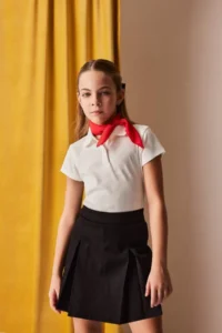 DeFacto Slim Fit Narrow Cut Polo Neck Basic Plain Ribbed Camisole Short Sleeve T-Shirt Girl Child - Image 4