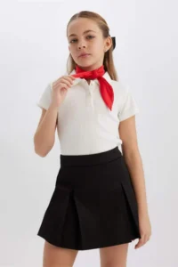 DeFacto Slim Fit Narrow Cut Polo Neck Basic Plain Ribbed Camisole Short Sleeve T-Shirt Girl Child - Image 5