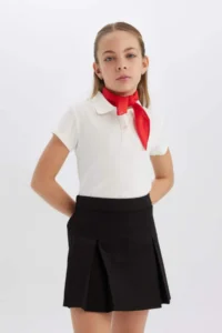 DeFacto Slim Fit Narrow Cut Polo Neck Basic Plain Ribbed Camisole Short Sleeve T-Shirt Girl Child - Image 7