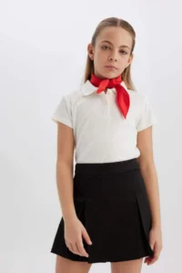 DeFacto Slim Fit Narrow Cut Polo Neck Basic Plain Ribbed Camisole Short Sleeve T-Shirt Girl Child - Image 8