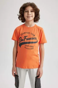 DeFacto Boy's Crew Neck Printed Short Sleeve T-Shirt