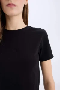 DeFacto Cool Fitted Crew Neck Basic Plain Short Sleeve Black T-Shirt - Image 5