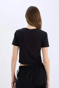 DeFacto Cool Fitted Crew Neck Basic Plain Short Sleeve Black T-Shirt - Image 6