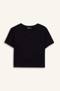 DeFacto Cool Fitted Crew Neck Basic Plain Short Sleeve Black T-Shirt - Image 7