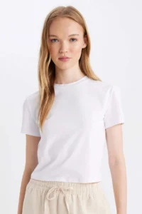 DeFacto Cool Fitted Crew Neck Basic Plain Short Sleeve Black T-Shirt