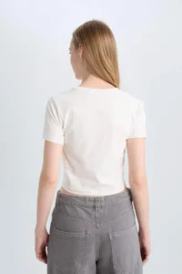 DeFacto Fitted Crew Neck Basic Plain Short Sleeve White T-Shirt - Image 5