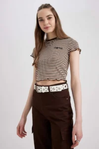 DeFacto Cool Fitted Embroidered Ribbed Short Sleeve T-Shirt - Image 6