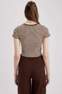 DeFacto Cool Fitted Embroidered Ribbed Short Sleeve T-Shirt - Image 8