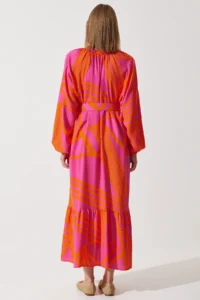 Happiness İstanbul Women's Orange Belted Oversize Summer Viscose Dress - Image 6
