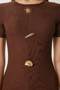 Happiness İstanbul Women's Brown Dore Accessories Corduroy Knitted Dress - Image 4