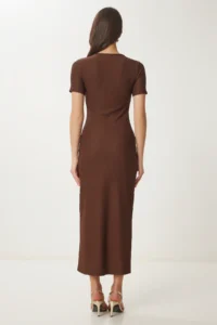 Happiness İstanbul Women's Brown Dore Accessories Corduroy Knitted Dress - Image 5