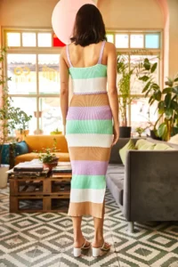 Olalook Women's Striped Lilac Knitted Belted Strap Slit Knitwear Dress - Image 5