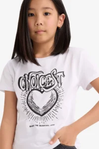 DeFacto Crew Neck Printed Short Sleeve T-Shirt Girls