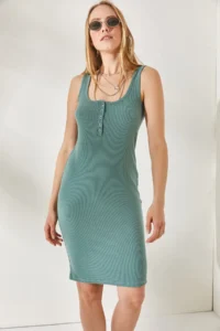 Olalook Women's Green Buttoned Camisole Dress - Image 4