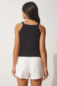 Happiness İstanbul Women's Black Ribbed Crop Halter Neck Knitted Undershirt - Image 4