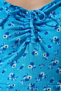 Happiness İstanbul Women's Light Blue Gathered V-neck Patterned Knitted Dress - Image 5