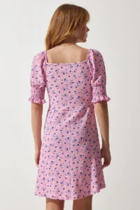 Happiness İstanbul Women's Light Pink Gathered V-Neck Patterned Knitted Dress - Image 6