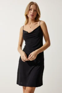 Happiness İstanbul Women's Black Scoop Neck Saran Mini Sandy Knitted Dress - Image 4