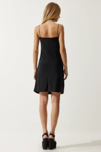 Happiness İstanbul Women's Black Scoop Neck Saran Mini Sandy Knitted Dress - Image 7