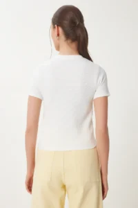 Happiness İstanbul Women's Bone Beaded Bow Detailed Knitted T-Shirt - Image 6
