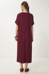Happiness İstanbul Women's Burgundy Button Detailed Summer Knitted Dress - Image 6