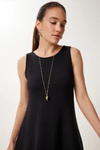 Happiness İstanbul Women's Black Asymmetric Cut Summer Knitted Dress - Image 5