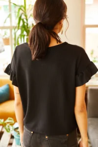 Olalook Women's Black Ruffled Sleeve Camisole T-Shirt - Image 4