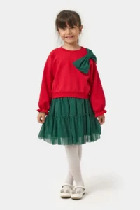 Minipodyum Glittery Tulle Skirt New Year's Eve Outfit for Girls, Top and Bottom Set