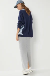 Lovelyİstanbul slit soft Knitting Skirt  Gray MELANJ - Image 4