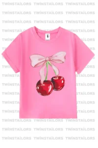 twins tailors Heart And Cherry Printed 3-Pack Pink-White-Purple Girls' T-Shirts - Image 2