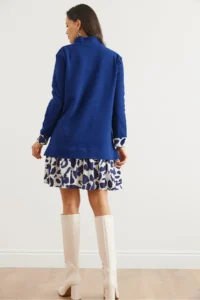 Olalook Women's Navy Blue Ecru Garnish Thessaloniki Dress - Image 3