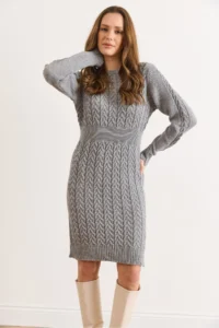 Olalook Women's Gray Banded Waist Slit Hair Knitted Mini Dress - Image 5
