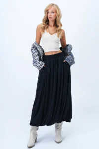 Trend Alaçatı Stili Women's Black Double Pocket Lined Maxi Length Bubble Skirt Alc-X14348 - Image 2