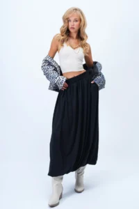 Trend Alaçatı Stili Women's Black Double Pocket Lined Maxi Length Bubble Skirt Alc-X14348 - Image 3