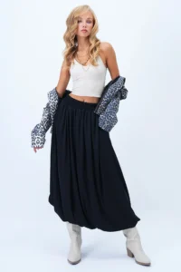 Trend Alaçatı Stili Women's Black Double Pocket Lined Maxi Length Bubble Skirt Alc-X14348 - Image 4