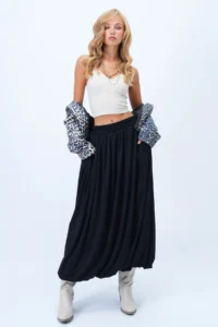 Trend Alaçatı Stili Women's Black Double Pocket Lined Maxi Length Bubble Skirt Alc-X14348 - Image 5