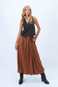 Trend Alaçatı Stili Women's Brown Double Pocket Lined Maxi Length Bubble Skirt Alc-X14348 - Image 2