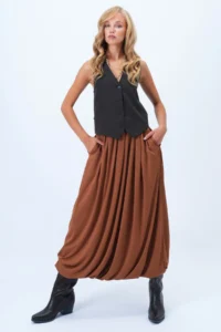 Trend Alaçatı Stili Women's Brown Double Pocket Lined Maxi Length Bubble Skirt Alc-X14348 - Image 3