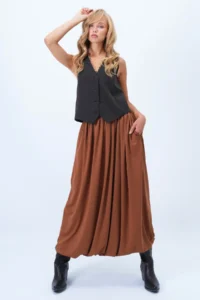 Trend Alaçatı Stili Women's Brown Double Pocket Lined Maxi Length Bubble Skirt Alc-X14348 - Image 4