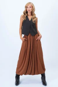 Trend Alaçatı Stili Women's Brown Double Pocket Lined Maxi Length Bubble Skirt Alc-X14348 - Image 5