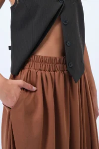 Trend Alaçatı Stili Women's Brown Double Pocket Lined Maxi Length Bubble Skirt Alc-X14348 - Image 6