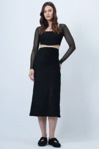 Trend Alaçatı Stili Women's Black Hidden Zipper Stitching Detailed Faux Suede Maxi Length Skirt Alc-X14407 - Image 3